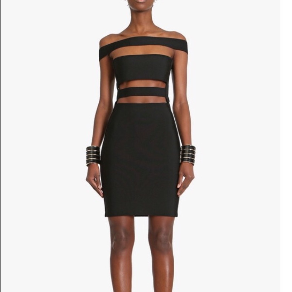 Off-Shoulder Black Cutout Mini Dress